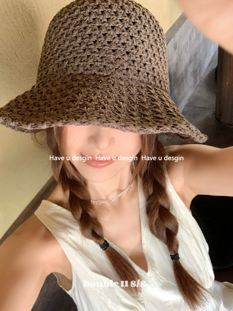 Have u desgin Phong Cách Kỳ Nghỉ Flanling Rỗng Mũ Rơm Nữ Mùa Hè Phù Hợp Với Chống Nắng Che Nắng Dệt Lưu Vực Mũ Xô Mũ