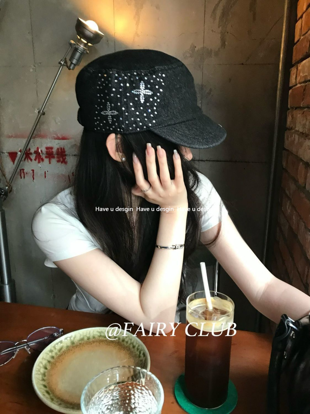 Have u desgin Phiên Bản Hàn Quốc Phù Hợp Với Kim Cương Giả Flat Top Mũ Bóng Chày Nữ Retro Cowboy Hot Girl Thể Hiện Mặt Mũ Nhỏ Mũ Niche Anh