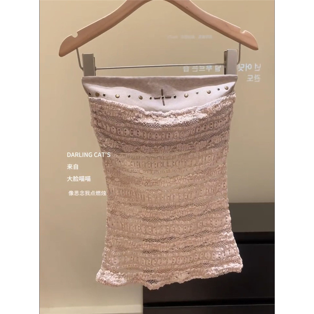 Hàn Quốc Ren Khâu Ống Áo Vest Nữ Mùa Hè Cô Gái Hẹp Eo Ôm Top
