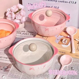 Bát mì gốm Nơ Bát ăn liền có nắp Bát súp chịu nhiệt độ cao