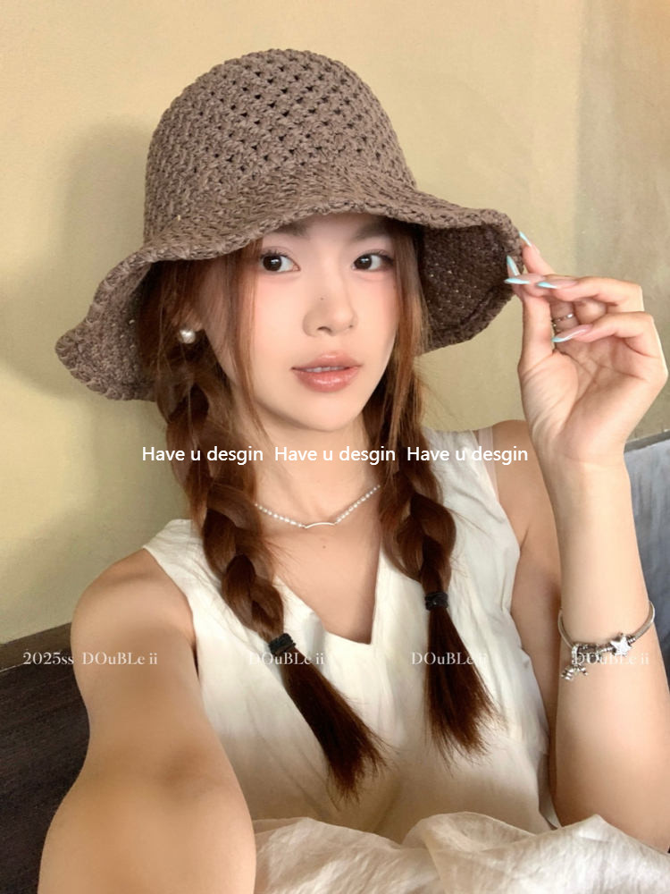 Have u desgin Phong Cách Kỳ Nghỉ Flanling Rỗng Mũ Rơm Nữ Mùa Hè Phù Hợp Với Chống Nắng Che Nắng Dệt Lưu Vực Mũ Xô Mũ