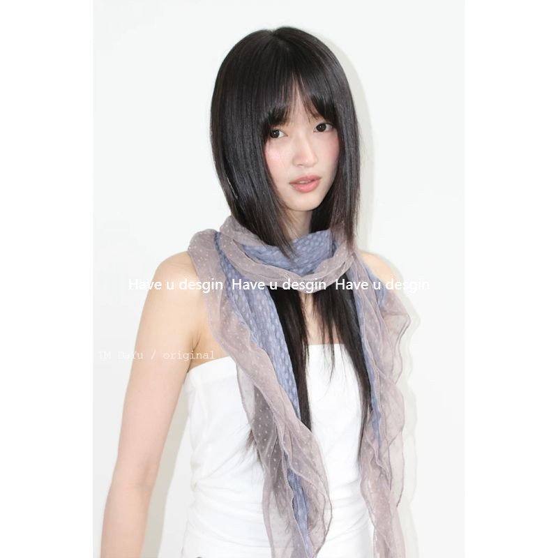 Have u desgin Ý Ren Chấm Bi Khăn Trùm Đầu Khăn Lụa Nữ ins Blogger Cùng Phong Cách Phong Cách Hàn Quốc Xù Mỏng Khăn Ruy Băng