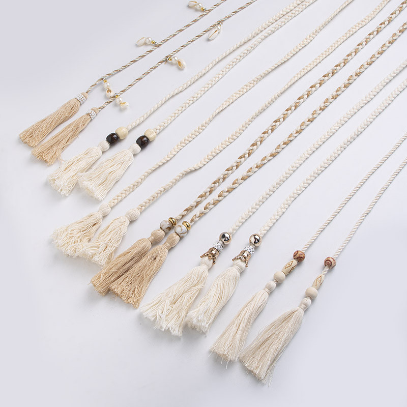 Dây thắt lưng lễ hội Bohemian có tua rua và hạt gỗ cho lễ hội nghệ thuật