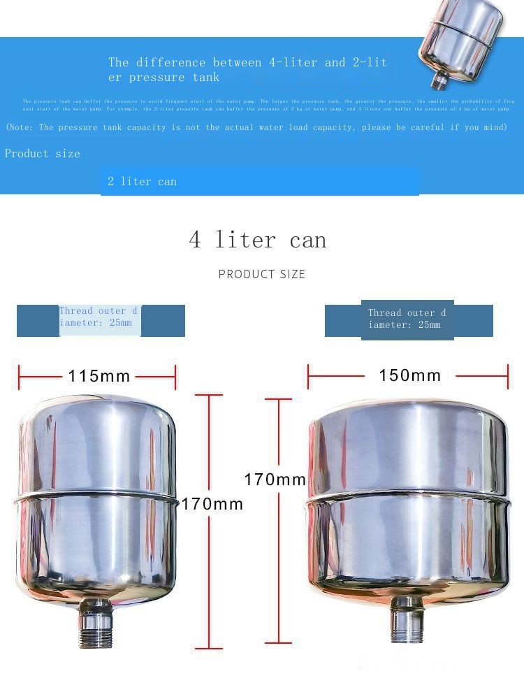 Máy bơm tự mồi Sửa đổi Máy bơm tự động Bình áp suất bằng thép không gỉ Kiểm soát bình khởi động và dừng Đa năng 2 Lít / 4 Lít