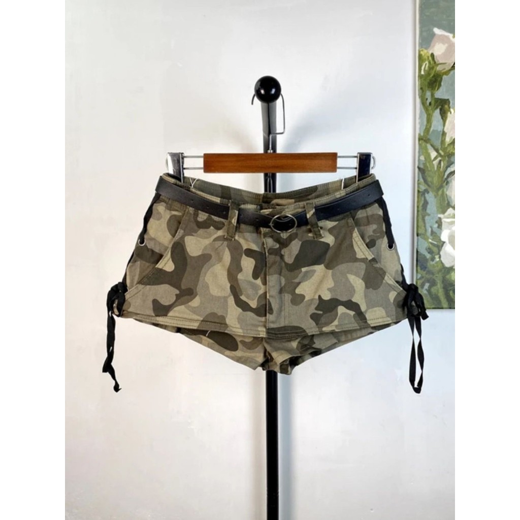 Lan ~ Design Feel Hot Girl Ngụy Trang Chữ A Ngắn Culottes Nữ Mùa Hè Phong Cách Mới Phối Ren Nơ Chữ A Denim Siêu Quần Short