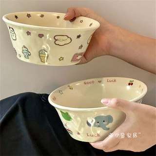 Bộ đồ ăn gia đình: bát cơm gốm họa tiết hoạt hình, chịu nhiệt cao, dùng cho súp/salad