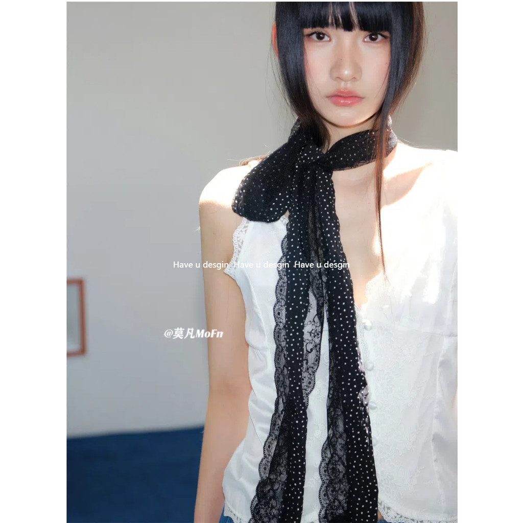 Have u desgin Original Retro Ren Chấm Bi Khăn Lụa Nữ y2k Niche Thời Trang Hot Girl Phong Cách Xuân Hè Cổ Bảo Vệ Trang Trí Ruy Băng