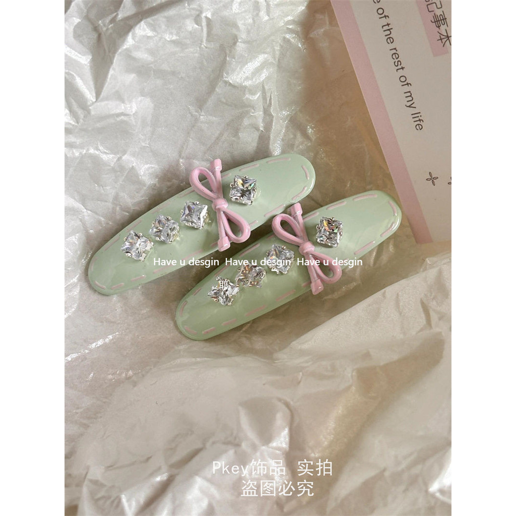 Have u desgin Mint Mambo Nhấp Nháy Kim Cương Nơ Lá Liễu Tóc Cô Gái Ngọt Ngào Nổ Kẹp Tóc Gãy Mũ Đội Đầu