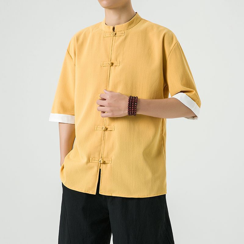 Mô tả Áo Sơ Mi Tay Ngắn Vải Lanh Nam Phong Cách Trung Hoa Đường Triều Đại Rời Cổ Đứng Nút Top dtt35 - 3