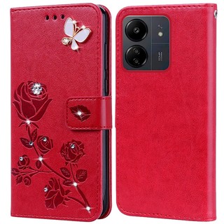 Bao Da Điện Thoại Họa Tiết Hoa Hồng Dập Nổi Cho xiaomi redmi 13c 4g poco c65 Ốp