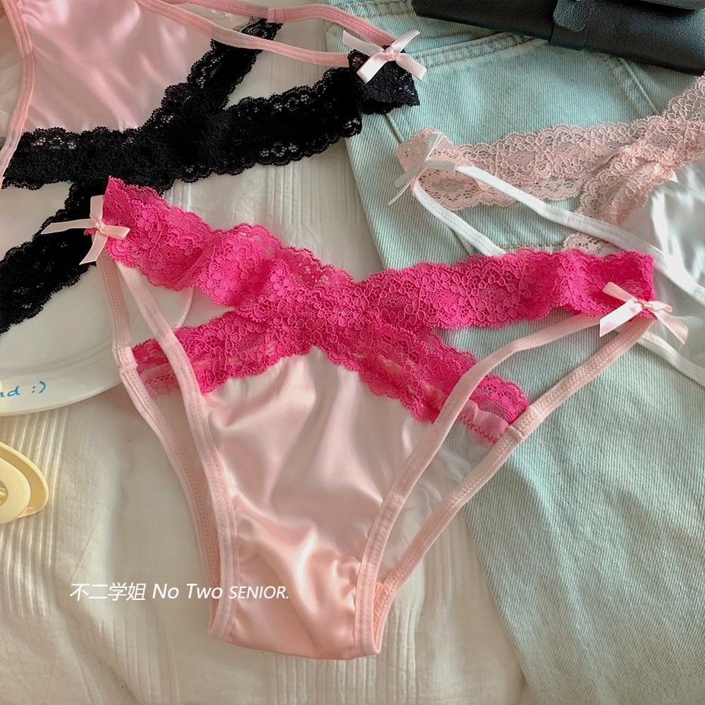 Quần Lót Nữ Satin Cao Cấp Gợi Cảm Phong Cách Mới 2024 Ren Nguyên Chất Cotton Đáy Quần Short Mỏng Mùa Hè