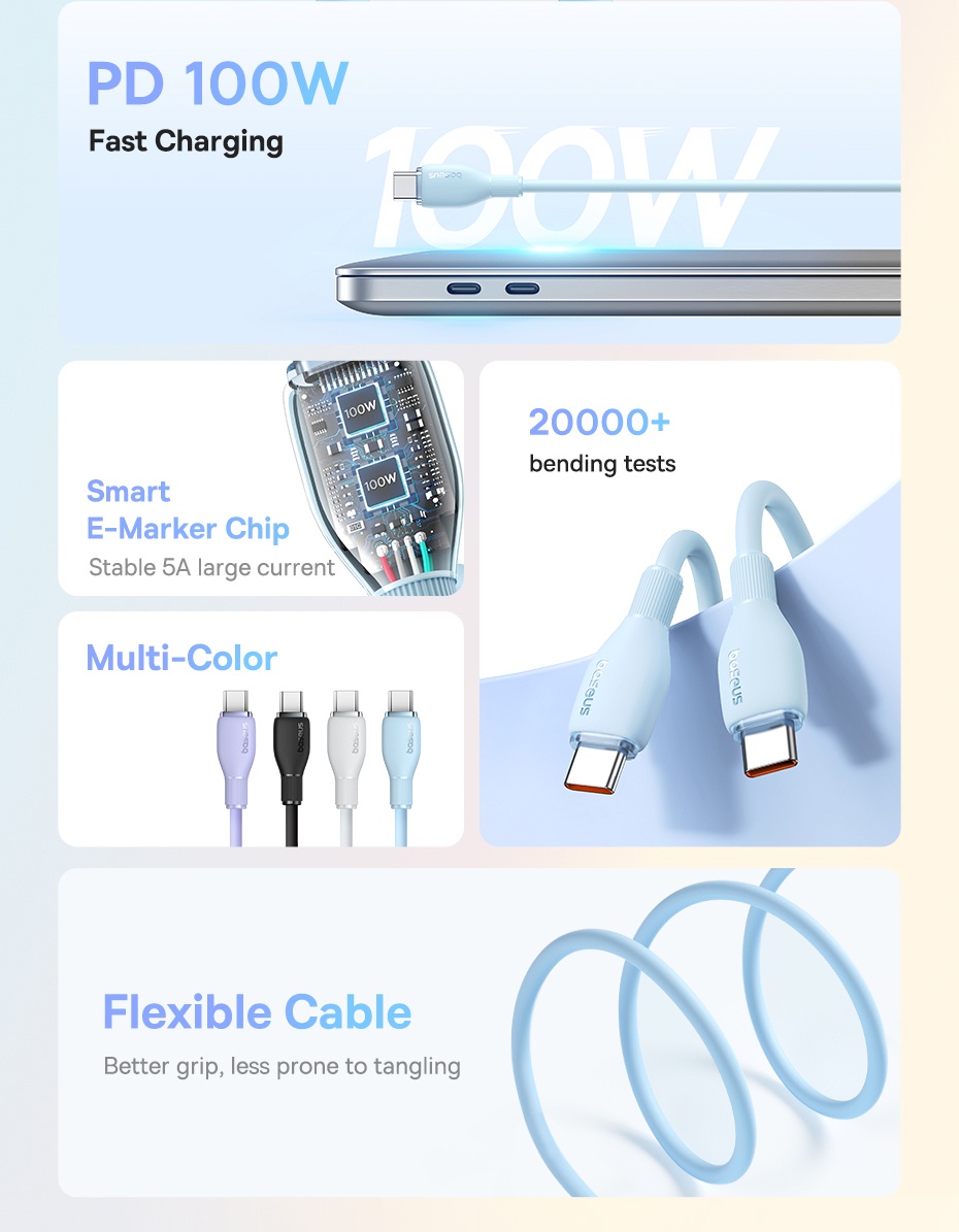 Mô tả Dây Cáp Sạc Nhanh Baseus USB C Sang Type C PD 100W Cho Laptop iPp15 Samsung S23 Xiaomi - 2