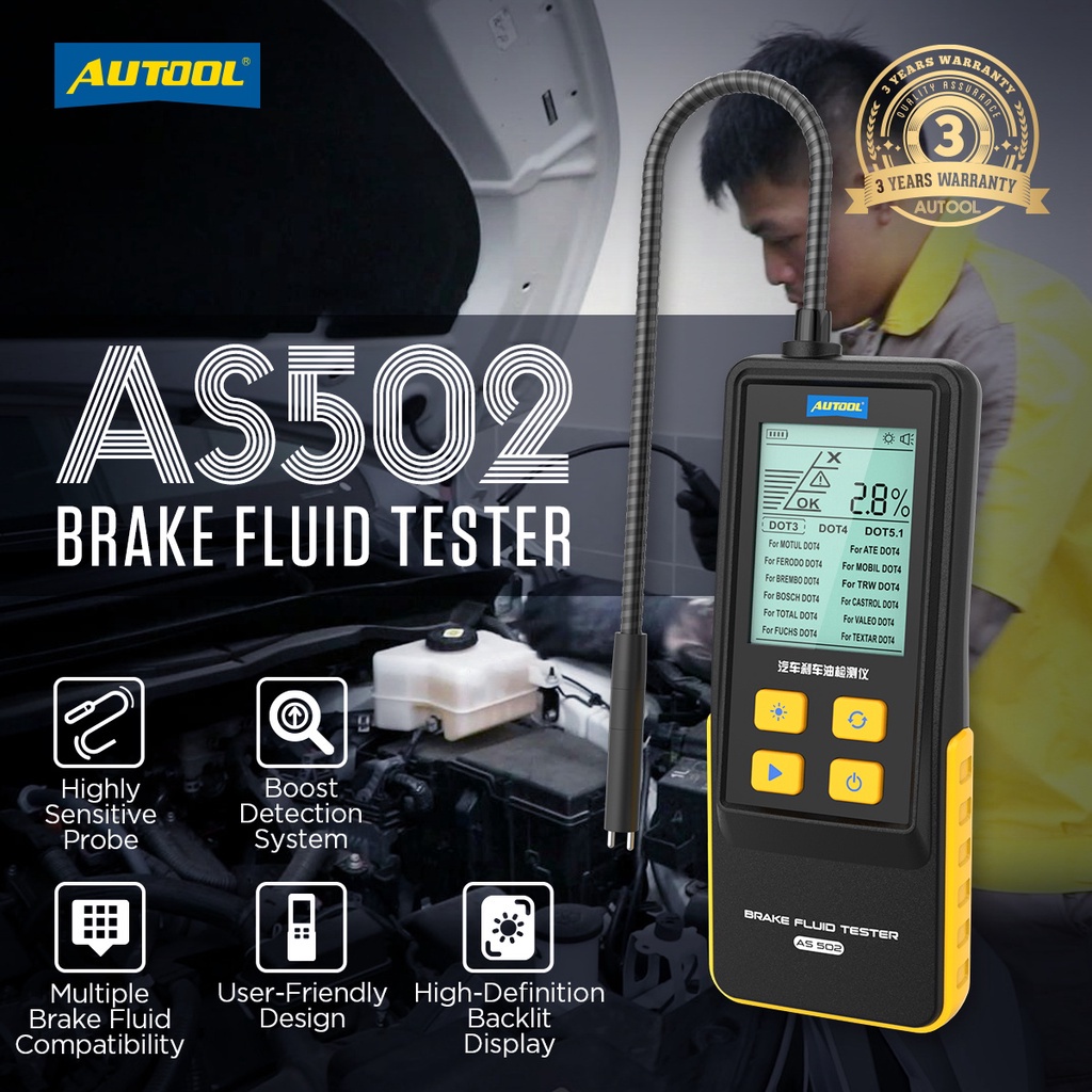 Mô tả AUTOOL AS502 Máy kiểm tra dầu phanh Máy kiểm tra dầu phanh ô tô tương thích với DOT3/DOT4/DOT5.1/ENV4/ENV6 ATE/TRW/BOSCH/MOBIL - 2