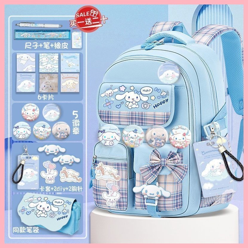 Schoolbag Kuromi Melody Pachacco Kitty White Kuromi Cùng Phong Cách Schoolbag Học Sinh Dễ Thương Quế Chó Ba Lô Vải Mềm Bảo Vệ Ridge Nhẹ Dung Tích Lớn Ba Lô Bé Gái
