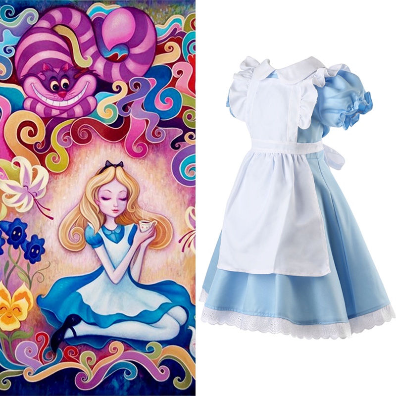 Trang phục Cosplay Alice với thiết kế màu xanh nhạt và trắng
