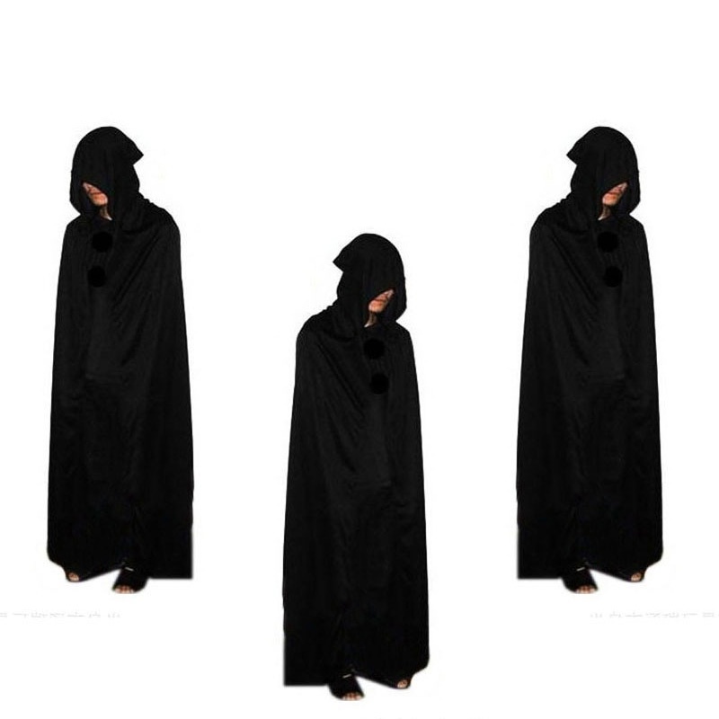 Cosplay Halloween Áo Grim Reaper Ma Cà Rồng Phù Thủy Phù Thủy Áo Dự Tiệc Người Lớn Trẻ Em Áo Khoác Đen Mũi Hood Với