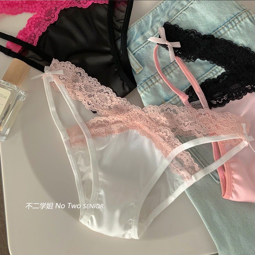 Quần Lót Nữ Satin Cao Cấp Gợi Cảm Phong Cách Mới 2024 Ren Nguyên Chất Cotton Đáy Quần Short Mỏng Mùa Hè