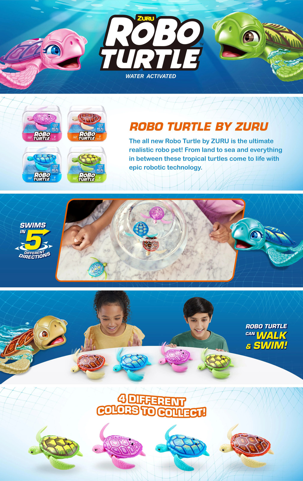 ZURU Robo Alive Rùa robot bơi lội, rùa điện tử kích hoạt nước, đồ chơi ...