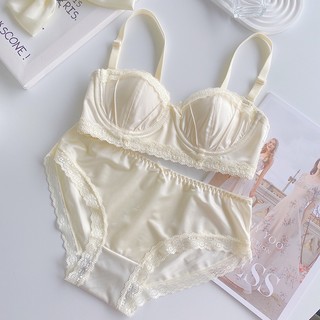 Bộ Áo Ngực + Quần Lót Ren Mềm Có Gọng Thép Nâng Ngực Chống Chảy Xệ Quyến Rũ Cho Nữ