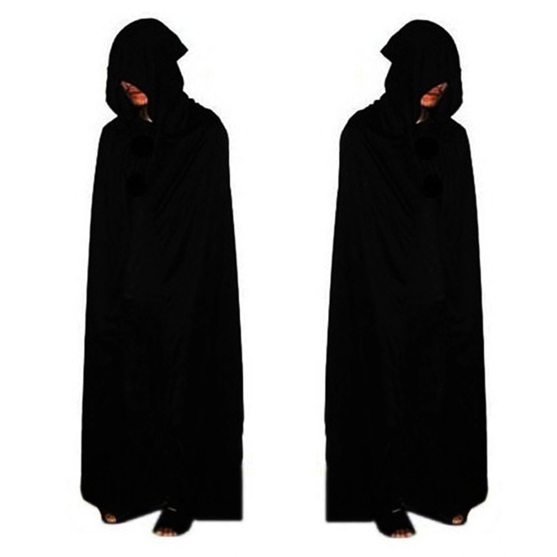 Cosplay Halloween Áo Grim Reaper Ma Cà Rồng Phù Thủy Phù Thủy Áo Dự Tiệc Người Lớn Trẻ Em Áo Khoác Đen Mũi Hood Với