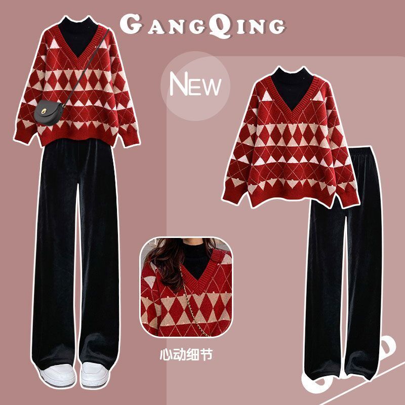 [YU]Set Nữ 2 Món Phong Cách Thu Đông Form Một Bộ Đồ Giáng Sinh Mới Với Áo Len Màu Đỏ