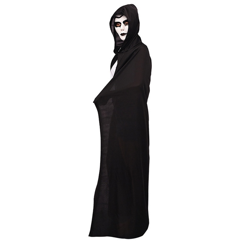 Cosplay Halloween Áo Grim Reaper Ma Cà Rồng Phù Thủy Phù Thủy Áo Dự Tiệc Người Lớn Trẻ Em Áo Khoác Đen Mũi Hood Với