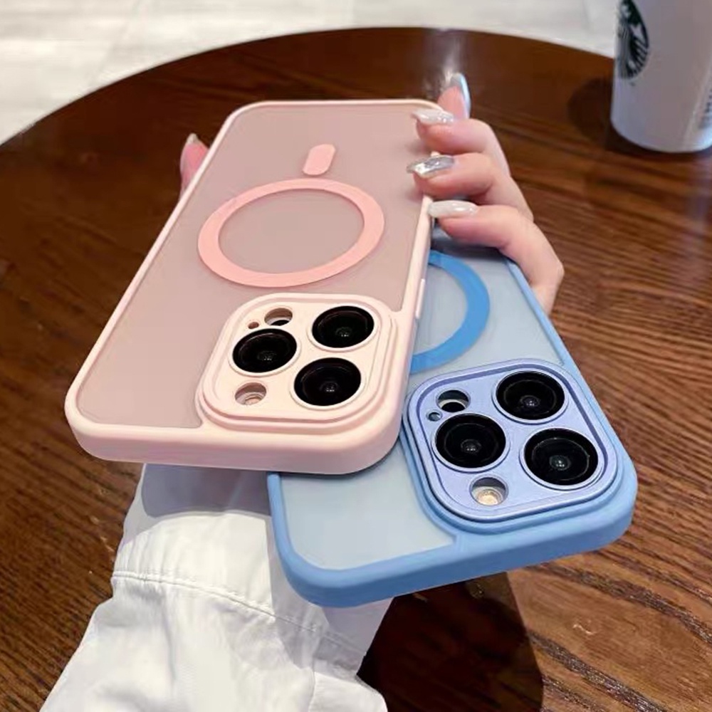 Ốp Điện Thoại Xanh Hồng Từ Tính Cho iPhone 17ProMax 16 15 14 13 12 11 Pro Max Bảo Vệ Toàn Diện Chống Sốc Protecti Skin Feel Acrylic Cover