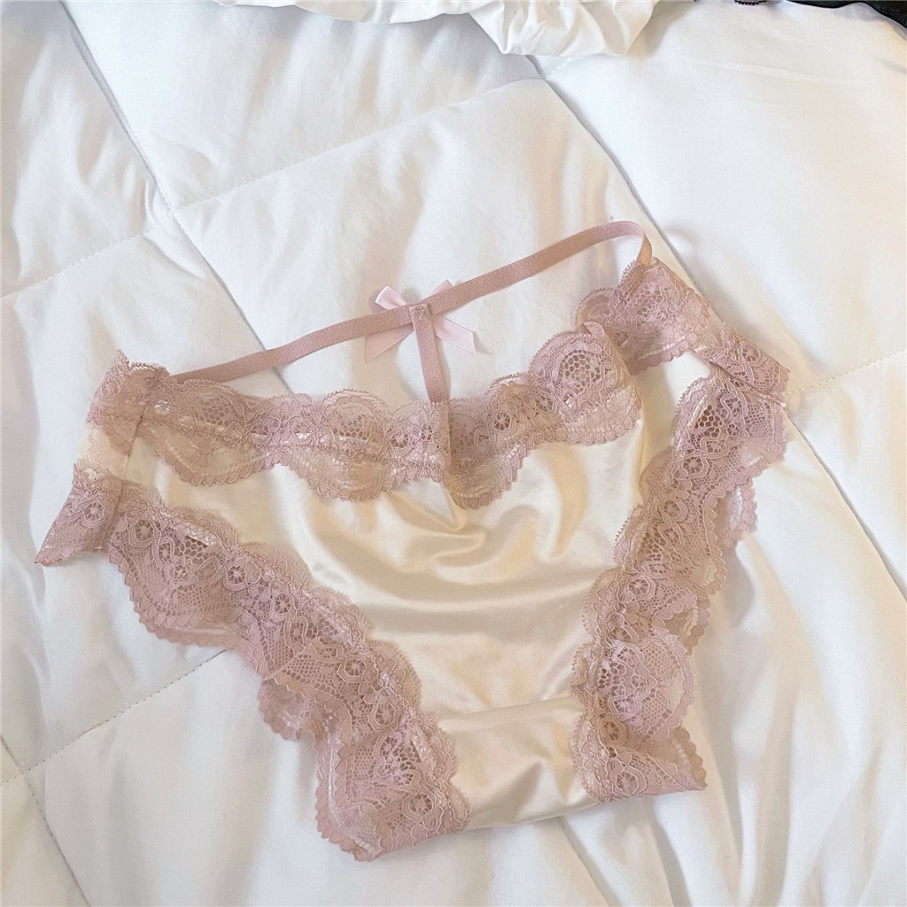 Pháp Satin Ren Quần Lót Gợi Cảm Thấp Eo Lưới Thoáng Khí Nguyên Chất Cotton Gian Hàng Nữ Cung Điện Phong Cách Quần Lót