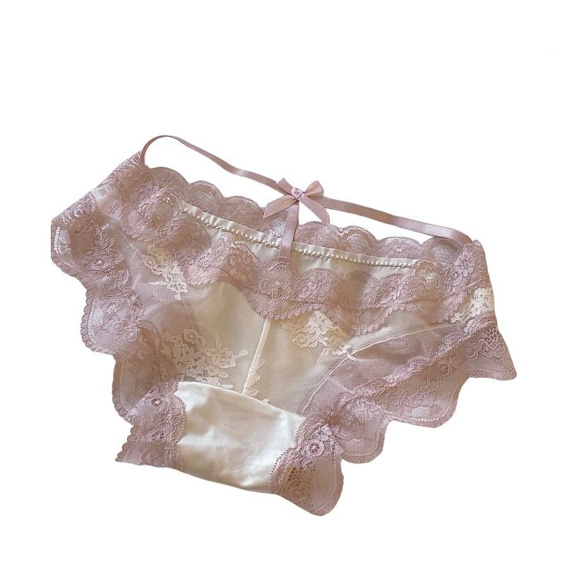 Pháp Satin Ren Quần Lót Gợi Cảm Thấp Eo Lưới Thoáng Khí Nguyên Chất Cotton Gian Hàng Nữ Cung Điện Phong Cách Quần Lót