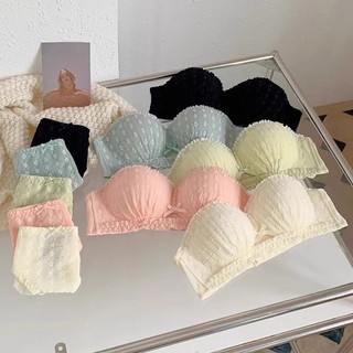 Set Áo Lót Nâng Ngực Không Gọng 3 / 4 cup + Quần Lót Ren Hoa Mềm Mại Quyến Rũ Cho Nữ