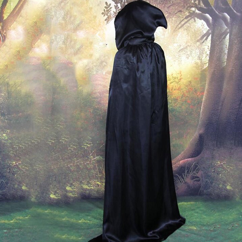 Cosplay Halloween Áo Grim Reaper Ma Cà Rồng Phù Thủy Phù Thủy Áo Dự Tiệc Người Lớn Trẻ Em Áo Khoác Đen Mũi Hood Với