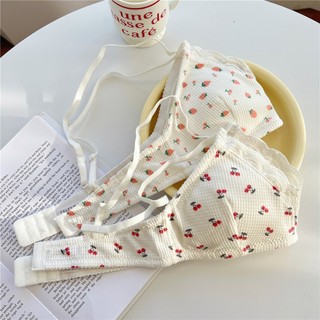 Set Áo Ngực + Quần Lót Không Gọng Mềm Mại Thoải Mái In Họa Tiết Trái Cây Cho Nữ