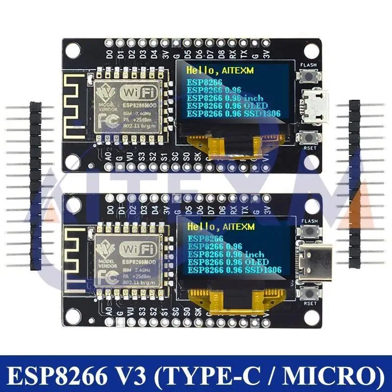 Bản Mạch Phát Triển nodemcu esp8266 v3 Màn Hình Led 0.96 inch ch340 esp-12f type-c usb Cho arduino / micropython