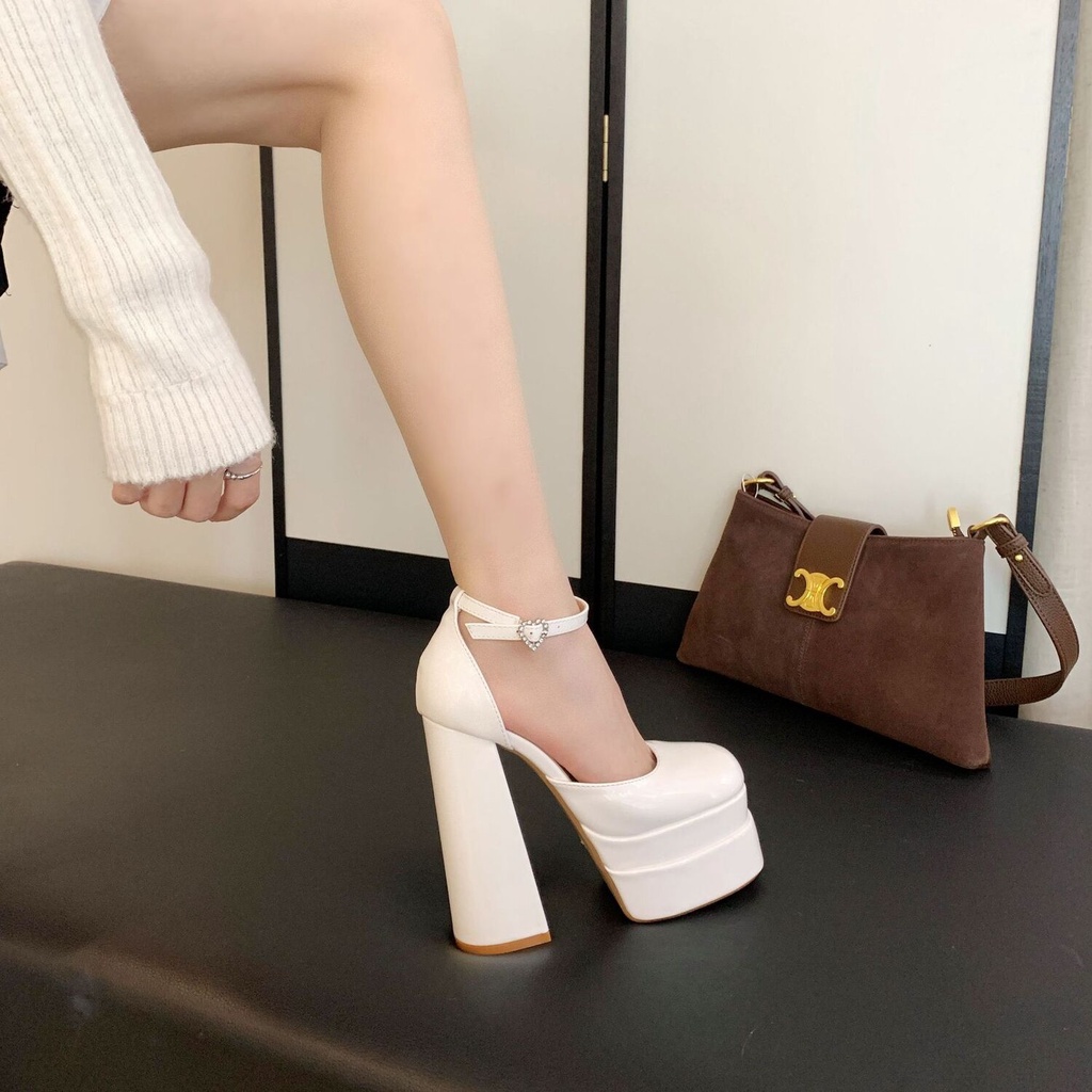 Sandal Cao Gót 14cm / 35-42 Mũi Vuông Đế Xuồng Chống Thấm Nước Có size Lớn Phong Cách Thời Trang Mới
