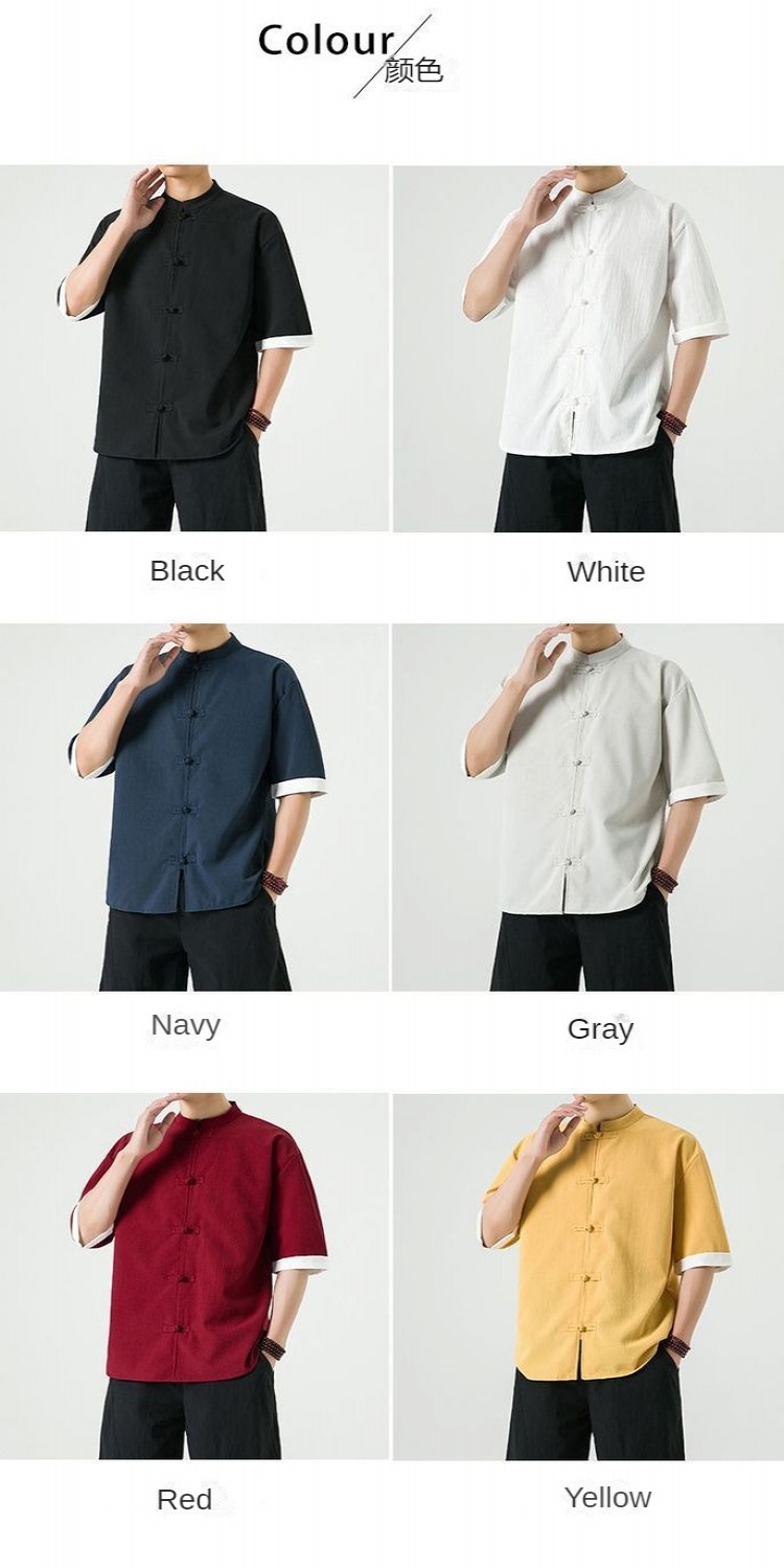 Mô tả Áo Sơ Mi Tay Ngắn Vải Lanh Nam Phong Cách Trung Hoa Đường Triều Đại Rời Cổ Đứng Nút Top dtt35 - 1