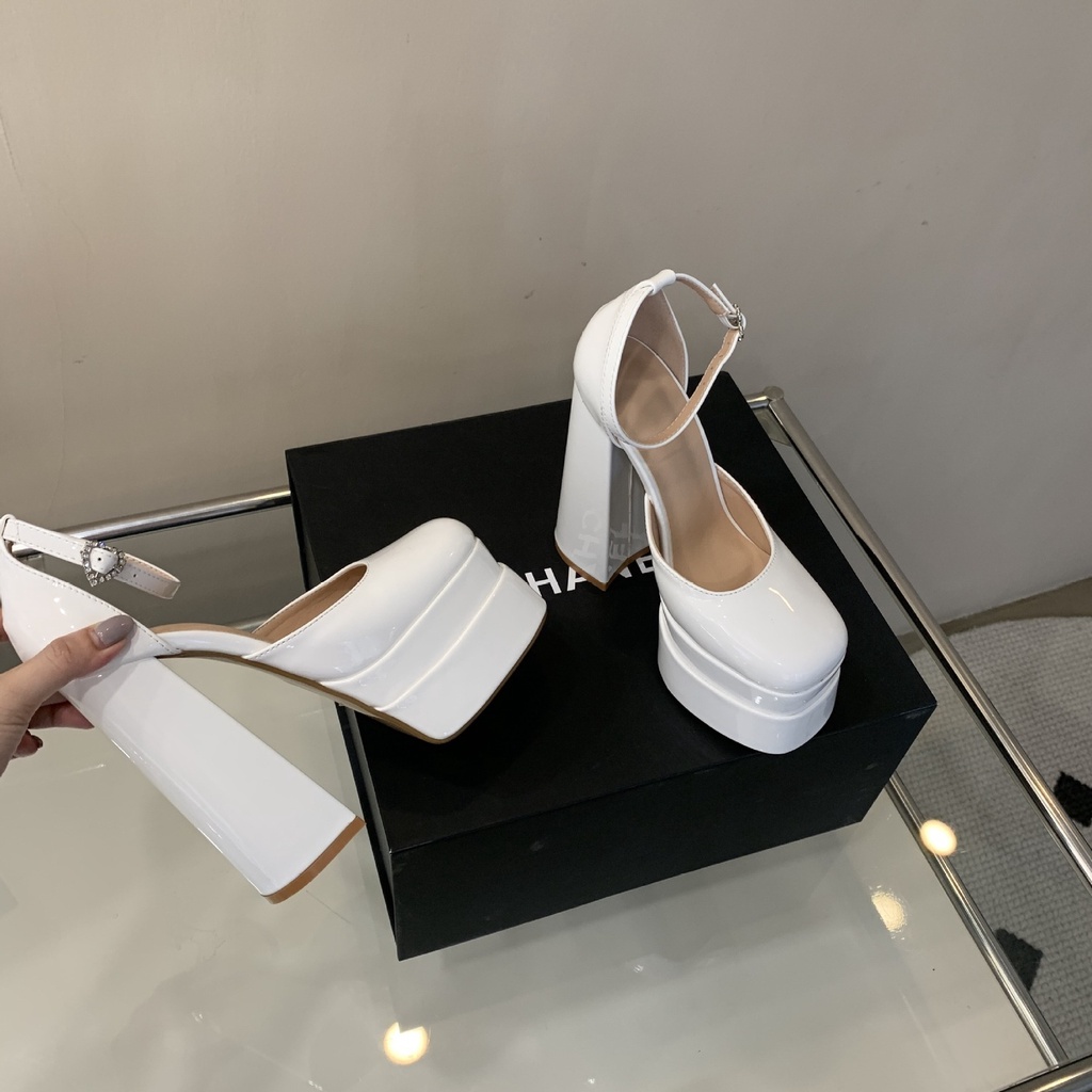 Sandal Cao Gót 14cm / 35-42 Mũi Vuông Đế Xuồng Chống Thấm Nước Có size Lớn Phong Cách Thời Trang Mới