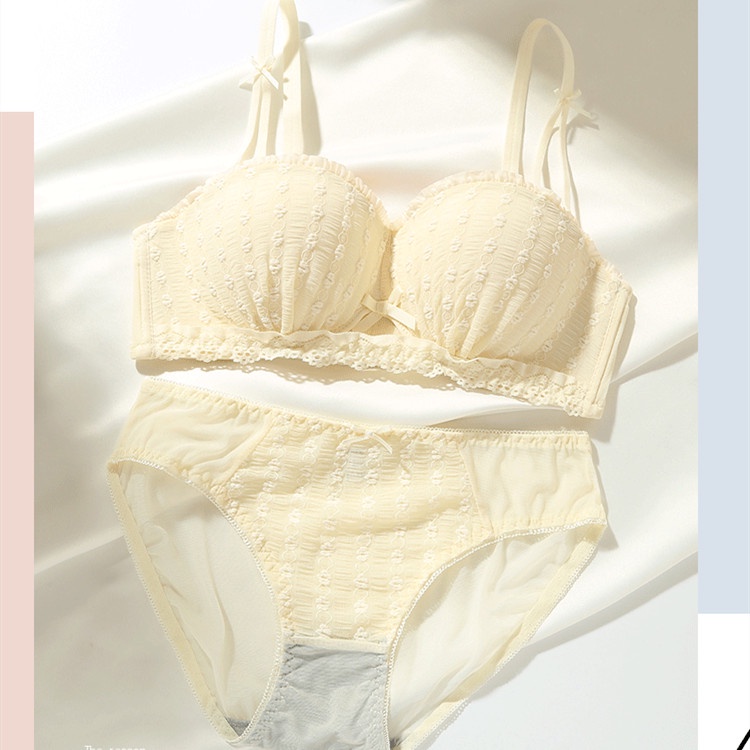 Set Áo Ngực + Quần Lót Ren Thêu Hoa Cúp 3 / 4 Nâng Ngực Quyến Rũ Cho Nữ