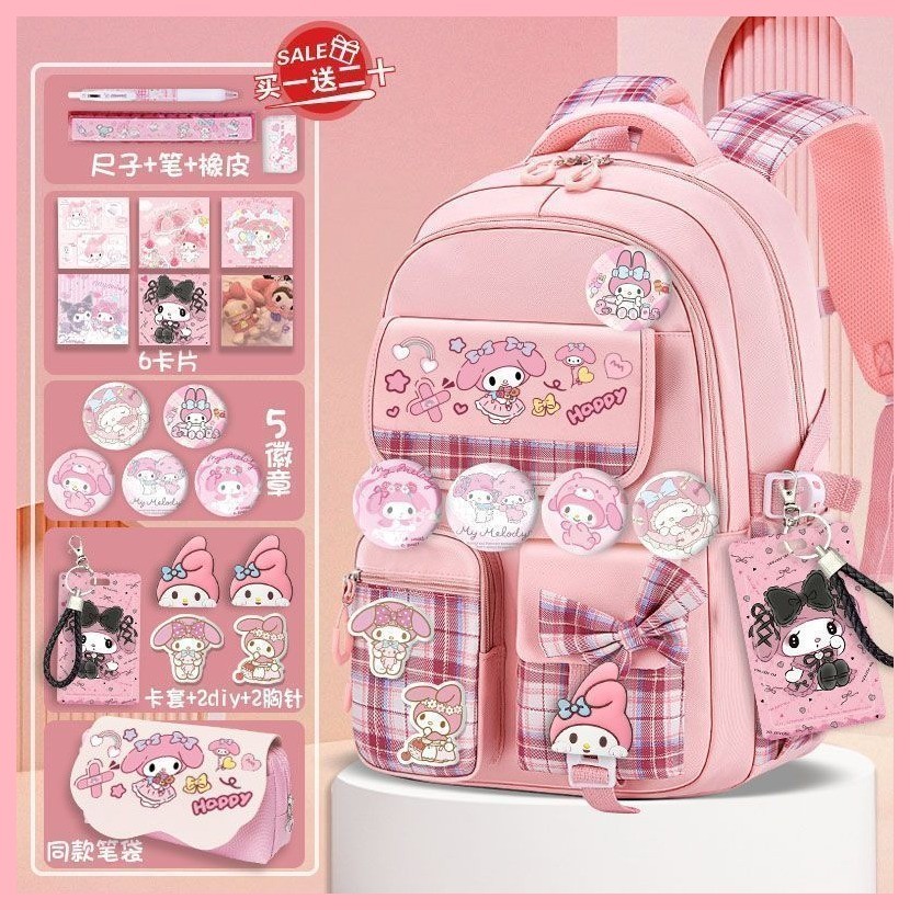 Schoolbag Kuromi Melody Pachacco Kitty White Kuromi Cùng Phong Cách Schoolbag Học Sinh Dễ Thương Quế Chó Ba Lô Vải Mềm Bảo Vệ Ridge Nhẹ Dung Tích Lớn Ba Lô Bé Gái