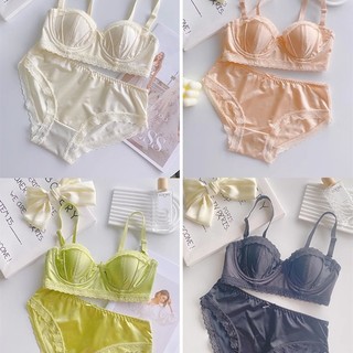 Bộ Áo Ngực + Quần Lót Ren Mềm Có Gọng Thép Nâng Ngực Chống Chảy Xệ Quyến Rũ Cho Nữ