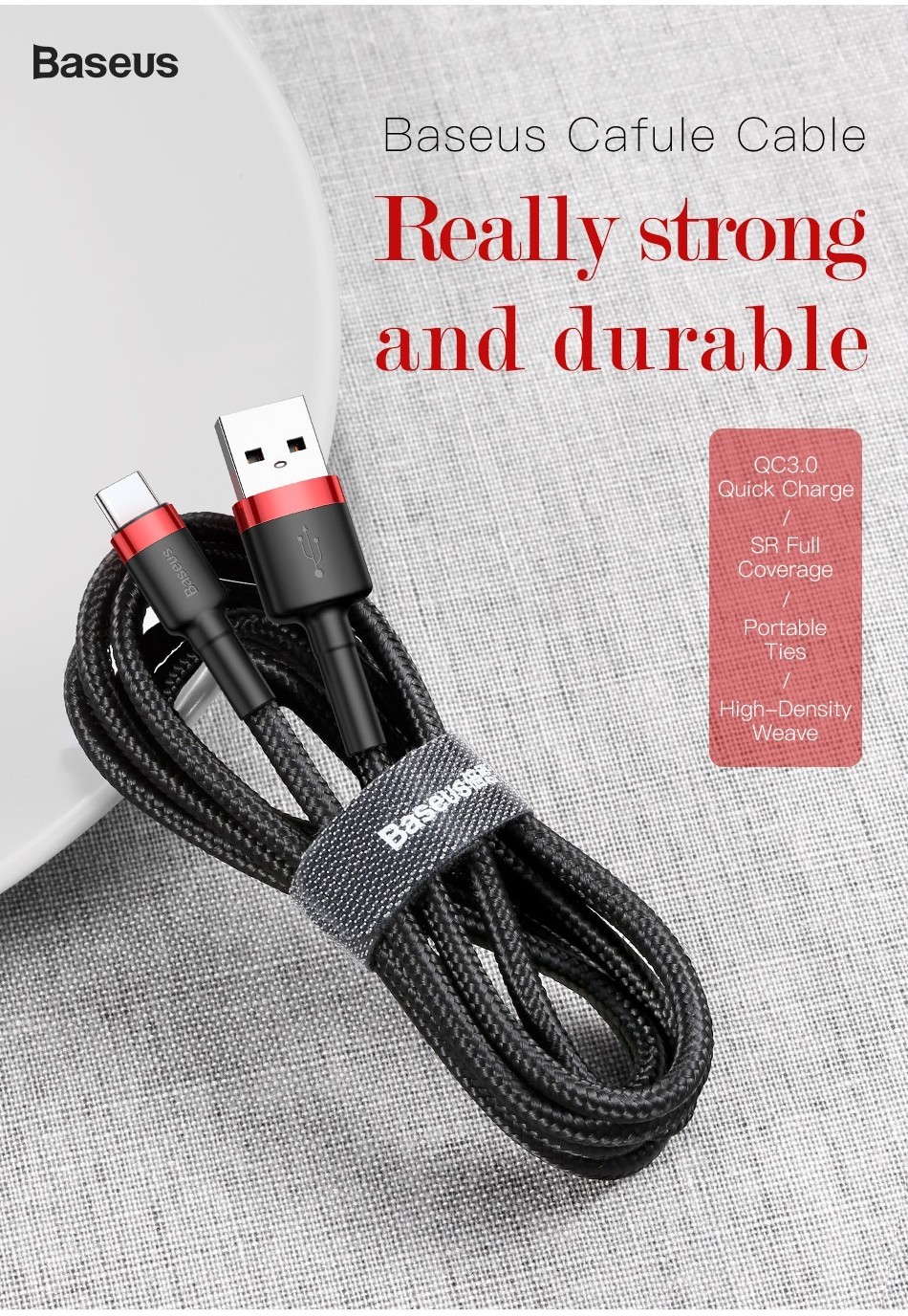Cáp USB Baseus Type C 3A dành cho công nghệ sạc nhanh và sạc nhanh cho Huawei Xiaomi – ảnh mô tả chi tiết 1