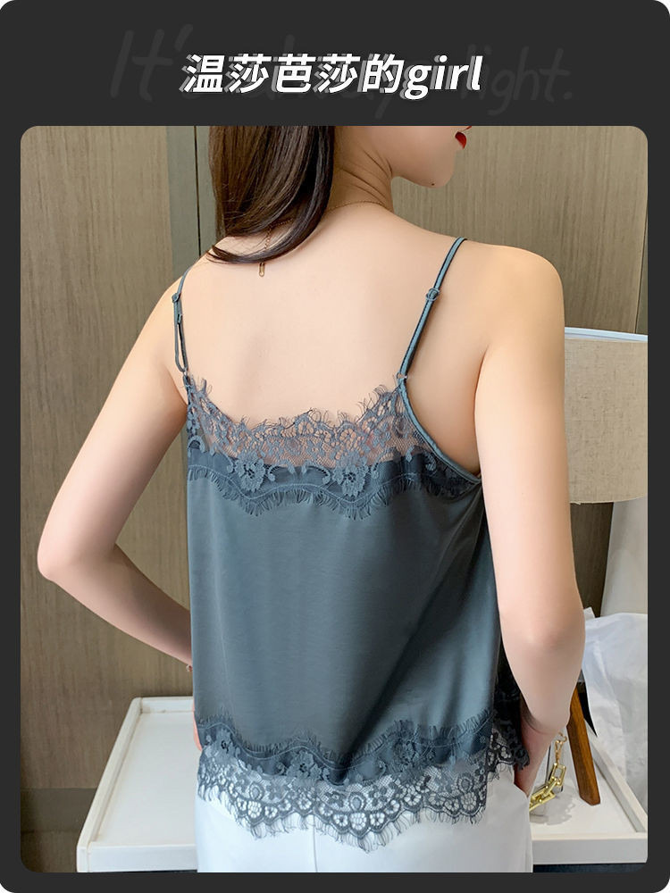 Lan ~ Size Lớn Nữ Mùa Hè Acetate Top Camisole Rời Bên Trong Mặc Xuân Thu Ren Đáy Áo Sơ Mi Nữ Bên Ngoài Mặc Bao Bụng