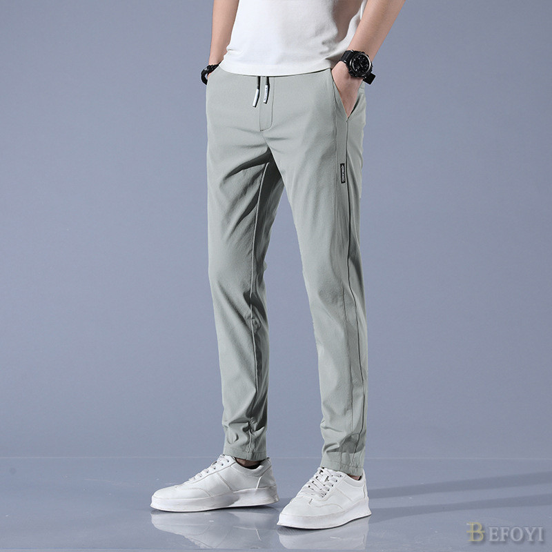 Mô tả Quần Dài Nam Ice Silk Slim Fit Thẳng Chân Doanh Nhân Hàn Quốc Thắt Lưng Co Giãn Màu Đen Plus Size WW008 - 3