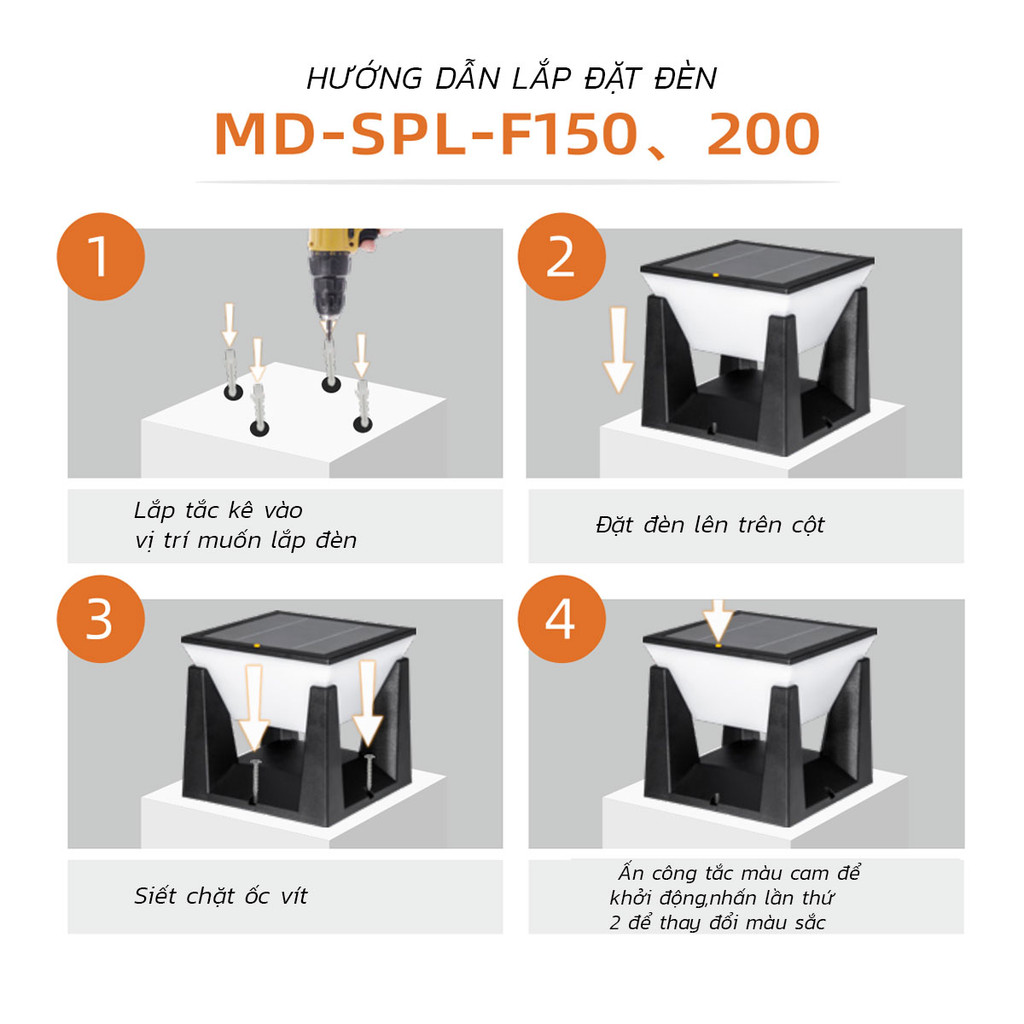 Mô tả Đèn Trụ Cổng Năng Lượng Mặt Trời MODI SOLAR, Đèn LED Hàng Rào Sân Vườn Ngoài Trời Chống Nước - 9