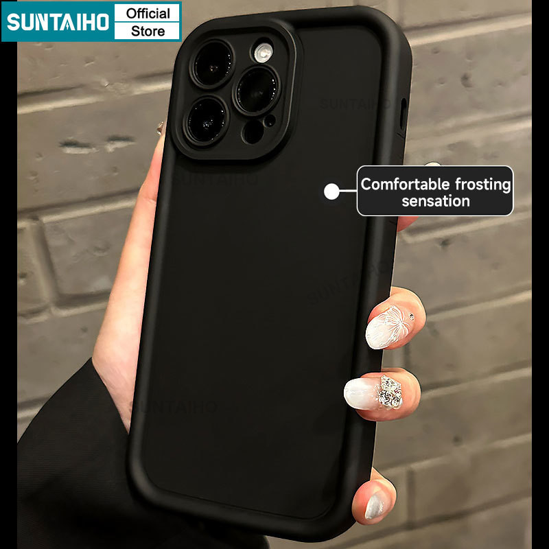 Mô tả Suntaiho Ốp Lưng iPhone Thời Trang Đơn Giản Màu Trơn đen Ốp Điện Thoại Silicon Mềm Làm Dày Chống Sốc Cho Iphone 16 15 14 13 12 11 Pro Max IP 7 8 Plus Iphon X XS XR XsMax - 1