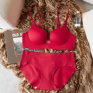 [Bộ áo ngực] Áo ngực liền mạch cho nữ + Quần lót Cốc dày không dây mềm mại Cô gái trẻ Quần lót nâng ngực nhỏ Quần lót ngực nữ