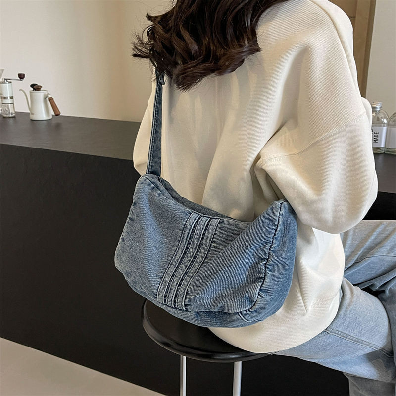 Niche Rửa Túi Bánh Bao Denim Thời Trang Lười Nghệ Thuật Phong Cách 2024 Phong Cách Mới Phù Hợp Với Tất Cả Trận Đấu Túi Đeo Vai