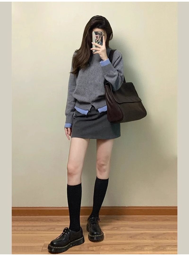 [YU]Set 2 Món Phong Cách Nữ Sinh Hàn Quốc Màu Xám Mềm Mại Thiết Kế Dệt Kim