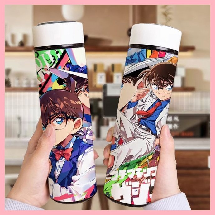 Cốc giữ nhiệt Thám tử Conan Shinichi Kudo Thám tử Conan Cốc giữ nhiệt thông minh Dung tích lớn Thép không gỉ di động Màn hình hiển thị nhiệt độ có giá trị cao Phim hoạt hình