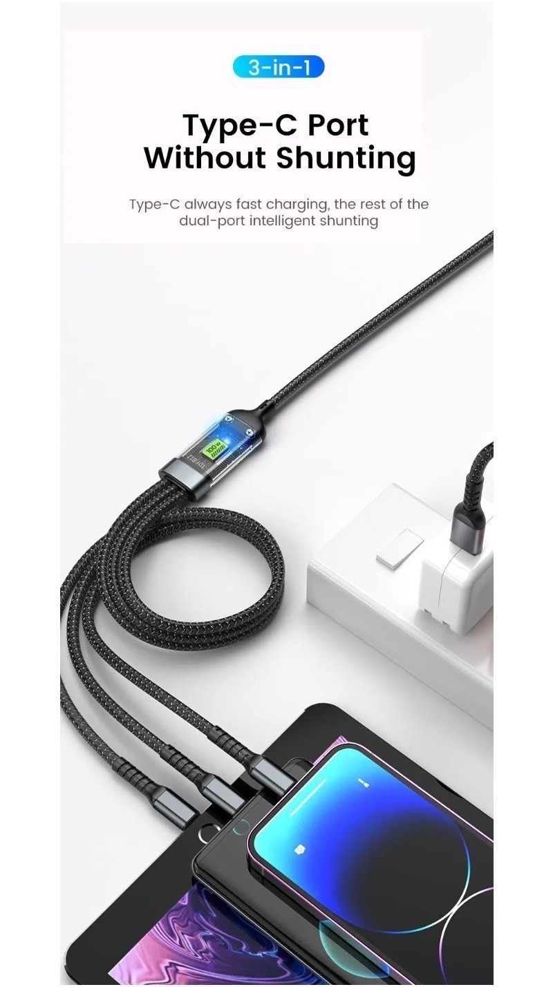 Mô tả Cáp sạc siêu tốc 100W 3 trong 1 6A Micro USB Type C Cáp dữ liệu cáp Type-C - 5