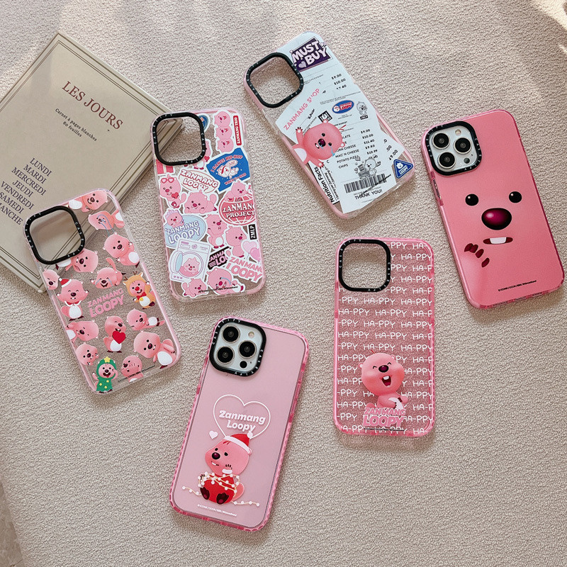 Casetify Hoạt Hình Dễ Thương Màu Hồng Loopy Dành Cho IPhone 11 14 15 Pro Max 12 13 Mini Cover X